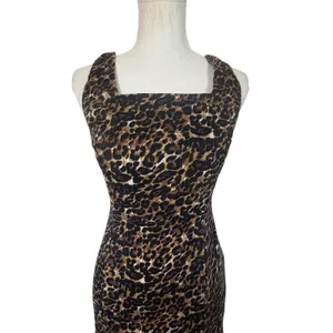 Leopard Print Mini Dress Womens XS Brown Black Square Neck Bodycon Stretch Y2K thumbnail 9