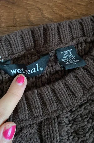 Wet Seal Vintage y2k cable knit brown short sleeve baby doll sweater thumbnail 6