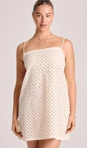 Vitamin A Cream Eyelet Tie-Shoulder Tunic Mini Dress Coverup Size XL thumbnail 1