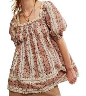 Free People Women's Size‎ Small Boho Vintage Lover Babydoll Top Floral Blouse thumbnail 1