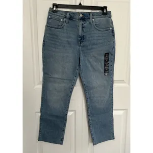 J Crew $118 Essential Straight Leg Jeans Medium Blue Raw Hem Size 30 CD679 thumbnail 3