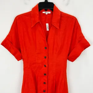 Madewell The Perry Mini Shirtdress 100% Linen Bright Flame Minimalist XXS NWT thumbnail 7