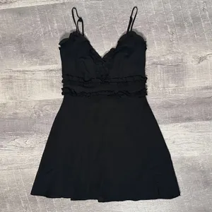 NEW Little Black Dress A-Line Mini Small V Neck Ruffle Detail Babydoll thumbnail 1