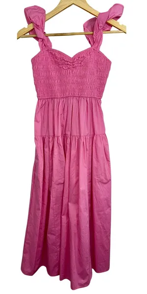 Abercrombie & Fitch Pink Ruffle Sleeveless Smocked Tiered Maxi Dress Womens Sz S thumbnail 1