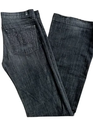 EUC 7 For All Mankind Dojo Bootcut Shimmer Pocket Long Inseam Jeans Black Sz. 28 thumbnail 1