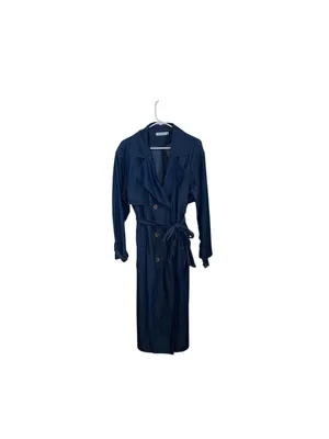 JustFab Double Breasted Longline lightweight Denim Trench Coat Belted minimalist thumbnail 3