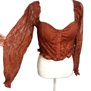 Lace Corset Top Rust Sheer Indie Sleeze Y2K Festival Coquette Romantic Sexy M thumbnail 2