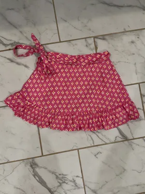Aerie Pink Linen Blend Wrap Mini Skirt Ruffle Hem Cottagecore Medium thumbnail 8