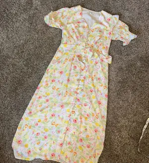 Simple Retro Womens Kora Floral Maxi Dress With Faux Pearl Buttons Sz Small thumbnail 1