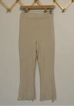 White Fox Beige Flare Leg Pull On Lounge Pants size Medium thumbnail 1