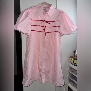 NEW TCEC PINK & Red Button UP Contrast Ribbon Mini Dress thumbnail 3