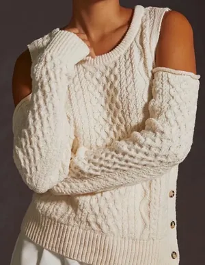 Anthropologie Pilcro Fisherman Cold Shoulder Sweater M thumbnail 1