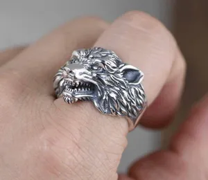 925 Silver Plated Adjustable Wolf Head Ring for Men Women,Punk Hip Hop Ring thumbnail 4