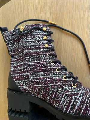 Tory Burch Miller Combat Tweed & Leather Lace Up Booties Burgundy/White 7.5 NWOT thumbnail 8