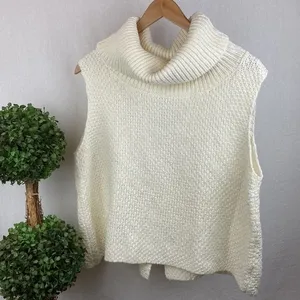 Bebe Ivory Sleeveless Knit Turtleneck Split Open Back Sweater L thumbnail 2