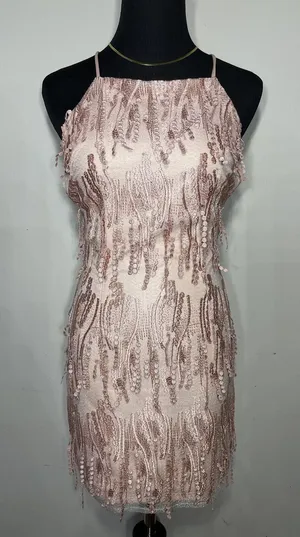Lulus Making Magic Blush Pink Fringe Lace-Up Mini Dress XS thumbnail 1