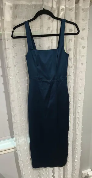 Abercrombie midi navy sculpt satin dress thumbnail 2
