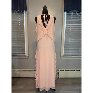 Glamorous Pink Ruffle Maxi Dress Sheer Layer Romantic Cottagecore Boho thumbnail 3