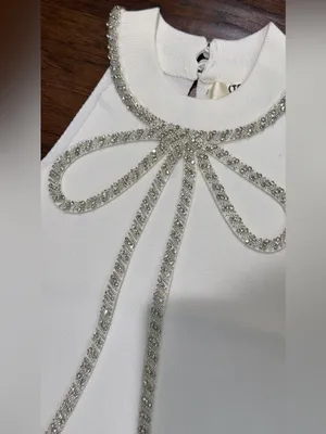 Embellished Bow Halter Tank Top in White thumbnail 3