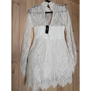 NWT Lulus Gorgeous Attraction White Lace Structured Long Sleeve Mini Dress Sz M thumbnail 6