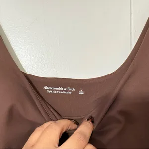 Abercrombie & Fitch Soft A&F Brown Square Neck Bodysuit Size L Stretch Fitted thumbnail 5