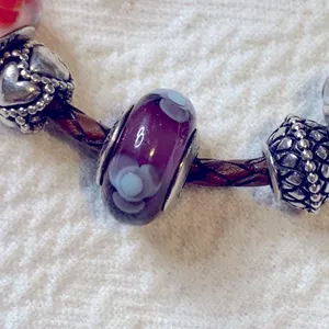 Authentic PANDORA Blue Flowers on for You Murano Glass Bead Purple 925 thumbnail 2