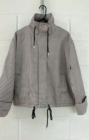 Amazon Women Gingham Zipper Bomber Jacket Stand Collar Long Sleeve Jacket Cropped Outwear with Pockets thumbnail 1