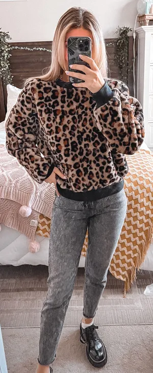 Wild Fable Leopard Print Crewneck Sweater thumbnail 1