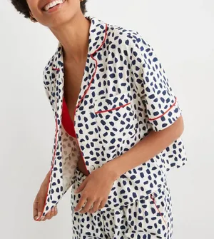 Aerie Navy and White Print Button Up Pajama Top thumbnail 1