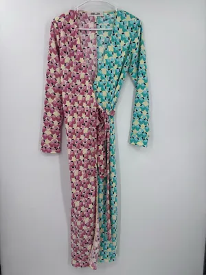 Diane Von Furstenberg Two-Tone Pink & Aqua Wrap Midi Dress thumbnail 3