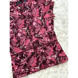 Vintage Cute Medium Y2K Mesh Sheer 90s Blouse Red Floral Lettuce Hem Whimsygoth thumbnail 3