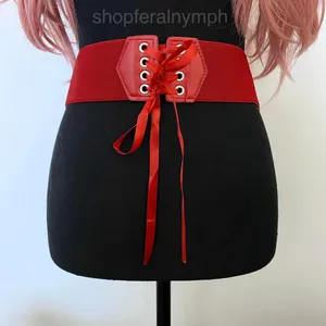 Red Y2K Lace Up Corset Stretchy Wide Waist Belt, Fits Up to 40 Inches, X7GA1309 thumbnail 3
