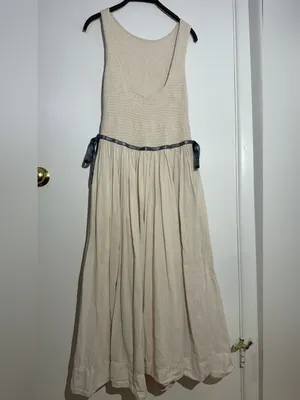 NWOT Free People Nightingale Solid Midi Dress with Navy Tie thumbnail 6