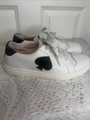 Kate Spade White Leather Sneakers Black hearts lace up shoes sz 6 thumbnail 6