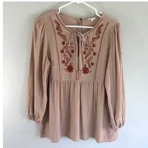 Embroidered Bohemian Tunic Blouse Balloon Sleeve Sz Small Boho Cottagecore Gauzy thumbnail 2
