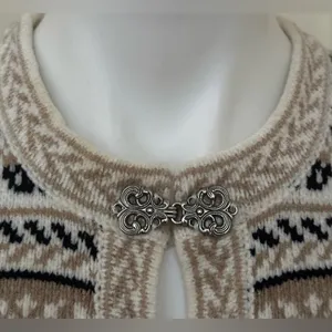 Croft & Barrow Cream Beige Black Nordic Pattern Metal Clasp Closure Sweater Sz L thumbnail 7