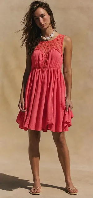 NWT Free People Fiesta Coral Lace Dress thumbnail 1