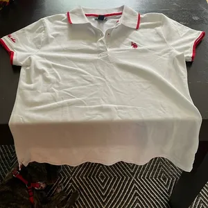 U.S Polo Association red and white medium polo in women’s. GUC. thumbnail 1