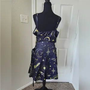 Black Celestial Print Dress Star Moon Lace Up Zipper XL thumbnail 6