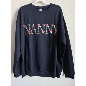 God Merch Embroidered Nanny Floral Sweatshirt Crewneck Navy Flower Grandma 2X thumbnail 5
