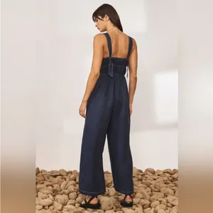 Anthropologie Sancia Oda Satin Jumpsuit in Midnight Navy Blue Size Small thumbnail 5