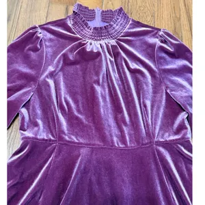 Baltic Born Plum Velvet Smocked High Neck Mini Dress Long Sleeve Womens XL thumbnail 11