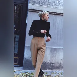 Zara Tan High Waisted Pants thumbnail 3