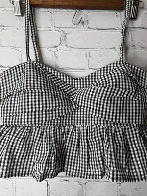 Cheek Black & White Gingham Peplum Crop Top thumbnail 2