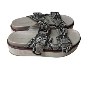 J/Slides Snakeskin Black White Bowie Suede Two Strap Slide Sandal Shoes Sz US 9M thumbnail 6