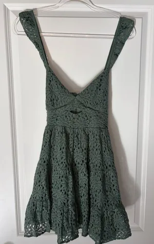 NWT Altar'd State Sage Green Crochet Fit & Flare Mini Dress Size S thumbnail 1