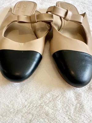 NEW J.Crew Cap Toe Bow Mules Nude/Black - Size: 6 thumbnail 3