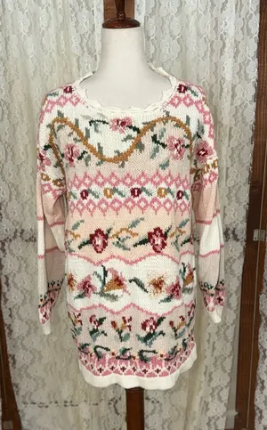 Pretty Vintage 90s Heirloom Collectible Ramie Cotton Tunic Sweater thumbnail 1