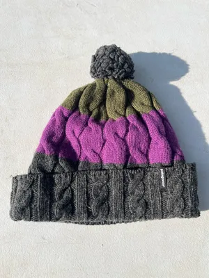 Patagonia Olive, Purple & Charcoal Cable Knit Pom Beanie thumbnail 2