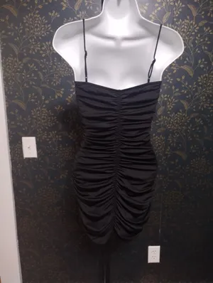 superdown Black Ruched Spaghetti-Strap Mini Dress thumbnail 2